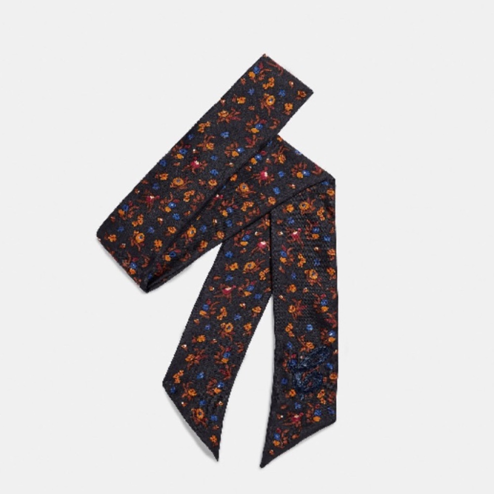 Coach Little Garden Floral Silk Skinny Scarf
